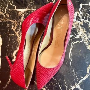 Calvin Klein Red Snake Print Stilettos
